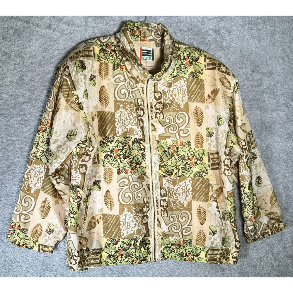 EVR‎ Vintage Silk Abstract Tropical Earth-Tone Jacket Women's Large Lightweight